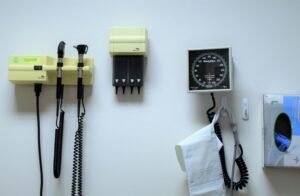 Medical equipment on a medical exam room wall